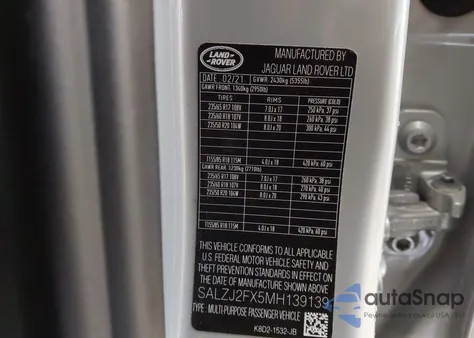 2021 Land Rover Range Rover Evoque S from USA, damaged, VIN SALZJ2FX5MH139139